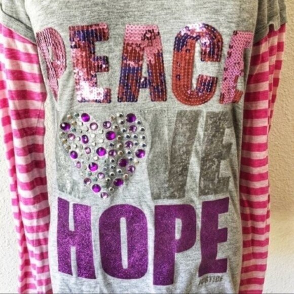 Justice Shirt 16 Girls Long Sleeve Striped Sequin Gem & Glitter Graphic Modest - Picture 3 of 8